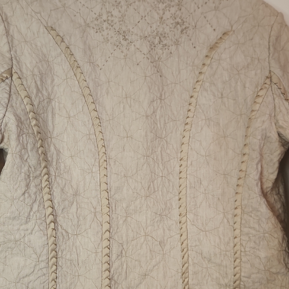 Prada Style Italian Jacket Cotton Neutral Short Quilted Embroidered No Tags - Picture 13 of 16